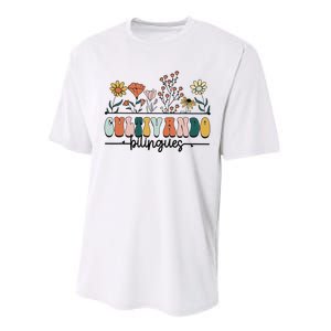 Maestra Wild Flowers Cultivando Bilingues Spanish Teacher Performance Sprint T-Shirt