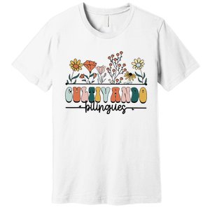 Maestra Wild Flowers Cultivando Bilingues Spanish Teacher Premium T-Shirt