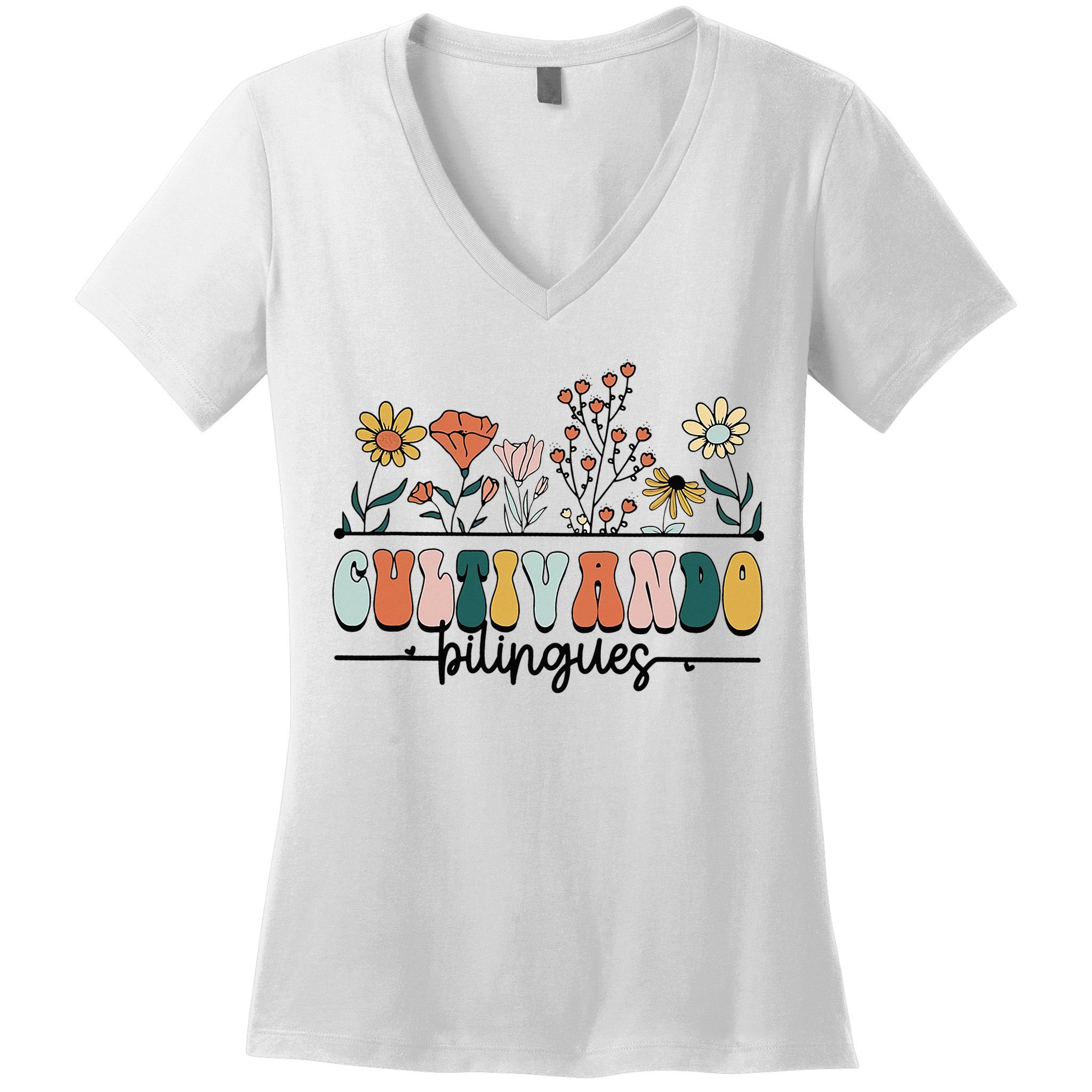 Maestra Wild Flowers Cultivando Bilingues Spanish Teacher Women's V-Neck T-Shirt