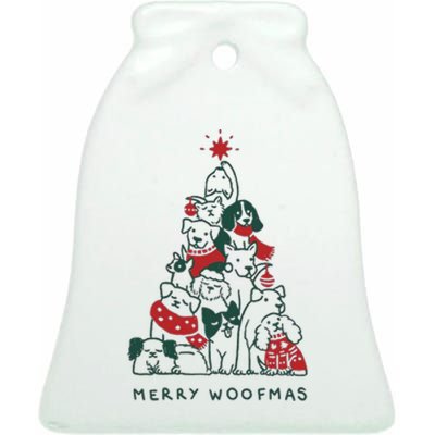 Merry Woofmas Funny Dogs Christmas Tree Xmas Gift Ceramic Bell Ornament