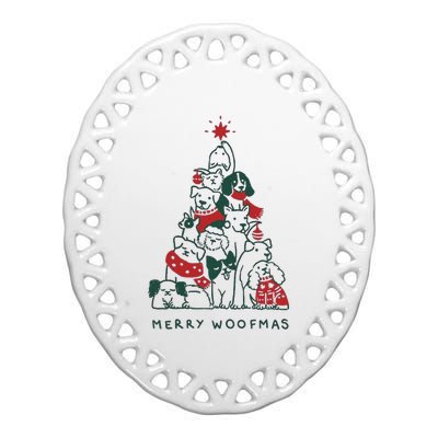 Merry Woofmas Funny Dogs Christmas Tree Xmas Gift Ceramic Oval Ornament