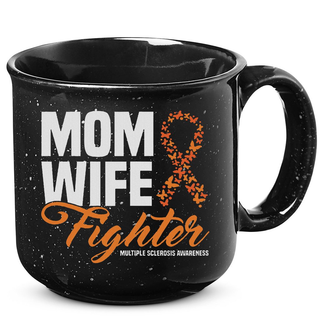 Mom Wife Fighter Orange Ribbon Multiple Sclerosis Awareness 15oz Campfire Ceramic Mug
