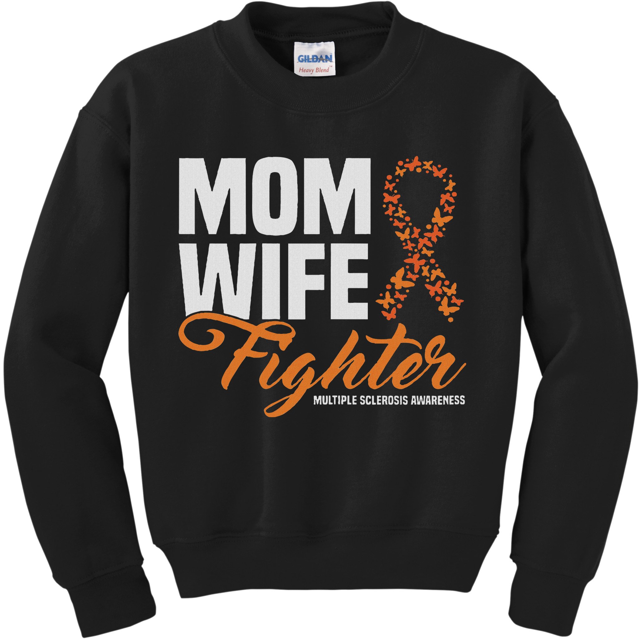 Mom Wife Fighter Orange Ribbon Multiple Sclerosis Awareness Kids Sweatshirt
