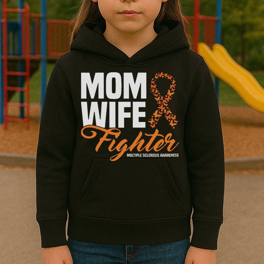 Mom Wife Fighter Orange Ribbon Multiple Sclerosis Awareness Kids Hoodie