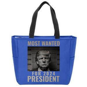 Most Wanted Funny Trump 2024 Mugshot For President Zip Tote Bag