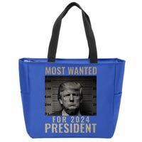 Most Wanted Funny Trump 2024 Mugshot For President Zip Tote Bag