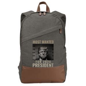 Most Wanted Funny Trump 2024 Mugshot For President Cotton Canvas Backpack