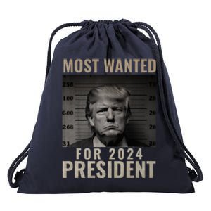 Most Wanted Funny Trump 2024 Mugshot For President Drawstring Bag