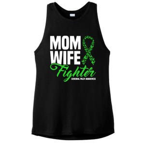 Mom Wife Fighter Green Ribbon Cerebral Palsy Awareness Great Gift Ladies PosiCharge Tri-Blend Wicking Tank