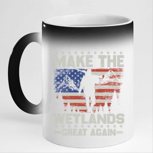 Make Wetlands Great Again Funny Gift Usa Flag Wildlife Coyote Hunters Gift 11oz Black Color Changing Mug