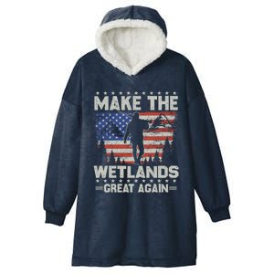 Make Wetlands Great Again Funny Gift Usa Flag Wildlife Coyote Hunters Gift Hooded Wearable Blanket