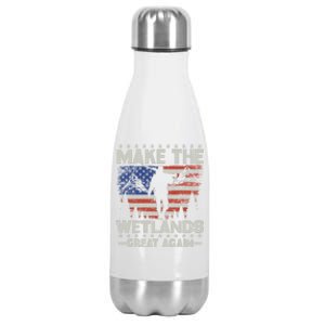 Make Wetlands Great Again Funny Gift Usa Flag Wildlife Coyote Hunters Gift Stainless Steel Insulated Water Bottle