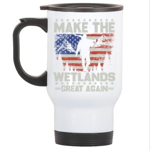 Make Wetlands Great Again Funny Gift Usa Flag Wildlife Coyote Hunters Gift Stainless Steel Travel Mug