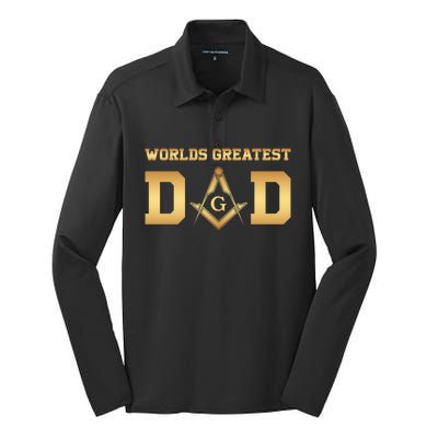 Masonic Worlds Greatest Dad Fathers Day Gift Freemason Gift Silk Touch Performance Long Sleeve Polo