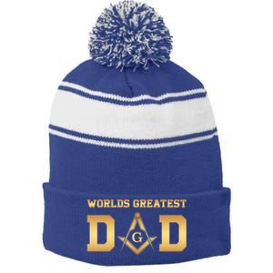 Masonic Worlds Greatest Dad Fathers Day Gift Freemason Gift Stripe Pom Pom Beanie