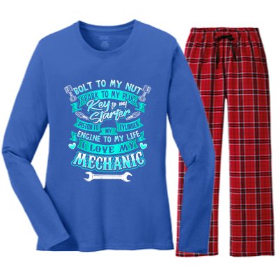 Mechanics Wife Gift Friend Auto Diesel Mechanic Gift Women's Long Sleeve Flannel Pajama Set 