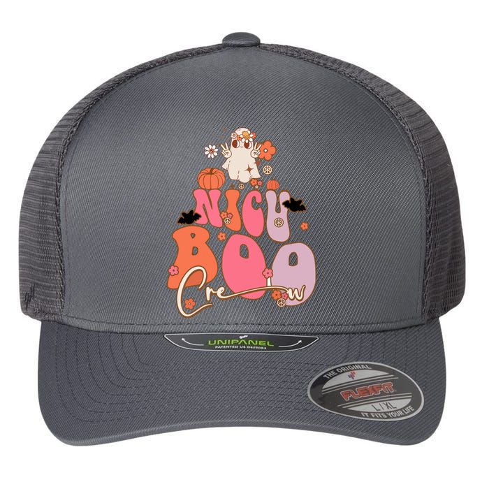 Men Women Groovy Ghost Nicu Boo Crew Halloween Cute Boo Gift Flexfit Unipanel Trucker Cap