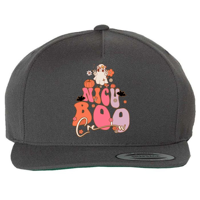 Men Women Groovy Ghost Nicu Boo Crew Halloween Cute Boo Gift Wool Snapback Cap