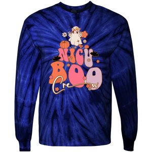 Men Women Groovy Ghost Nicu Boo Crew Halloween Cute Boo Gift Tie-Dye Long Sleeve Shirt