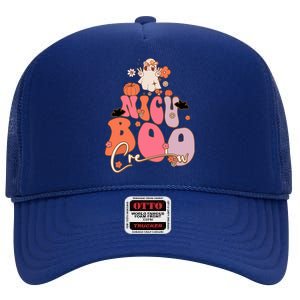 Men Women Groovy Ghost Nicu Boo Crew Halloween Cute Boo Gift High Crown Mesh Back Trucker Hat