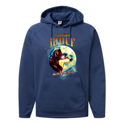 Moonlight Wolf Howler Of The 90s Performance Fleece Hoodie