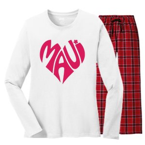 Maui Word Heart Shape Maui Hawaii Strong Maui Wildfire Lahaina Survivor Women's Long Sleeve Flannel Pajama Set 