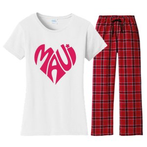 Maui Word Heart Shape Maui Hawaii Strong Maui Wildfire Lahaina Survivor Women's Flannel Pajama Set