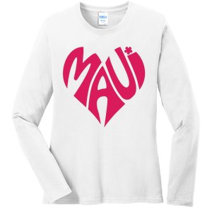 Maui Word Heart Shape Maui Hawaii Strong Maui Wildfire Lahaina Survivor Ladies Long Sleeve Shirt