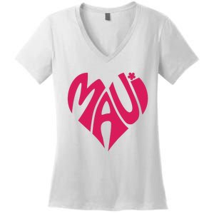 Maui Word Heart Shape Maui Hawaii Strong Maui Wildfire Lahaina Survivor Women's V-Neck T-Shirt