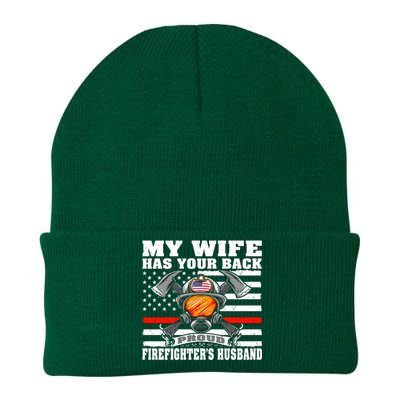 My Wife Has Your Back Proud Firefighter Husband Spouse Gift Cute Gift Knit Cap Winter Beanie