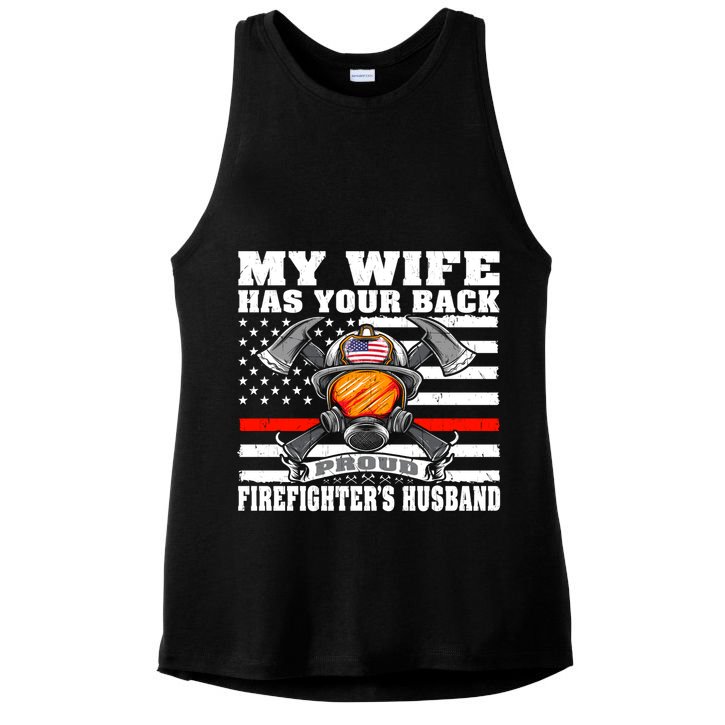 My Wife Has Your Back Proud Firefighter Husband Spouse Gift Cute Gift Ladies PosiCharge Tri-Blend Wicking Tank
