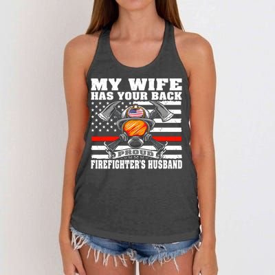 My Wife Has Your Back Proud Firefighter Husband Spouse Gift Cute Gift Women's Knotted Racerback Tank