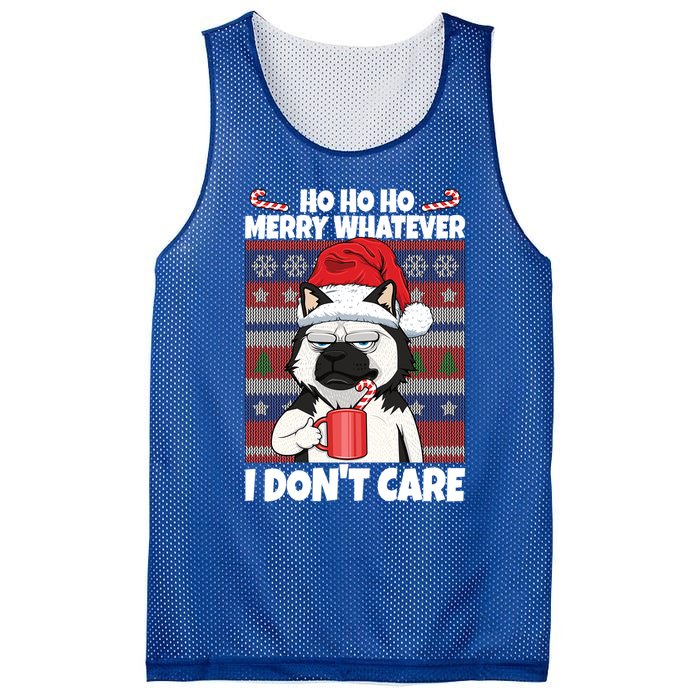 Merry Whatever I DonT Care Annoyed Dog Anti Christmas Husky Gift Mesh Reversible Basketball Jersey Tank