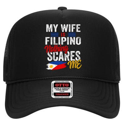 My Wife Is Filipino Philippines Heritage Roots Flag Souvenir High Crown Mesh Back Trucker Hat