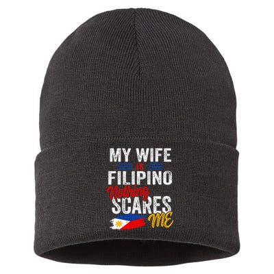 My Wife Is Filipino Philippines Heritage Roots Flag Souvenir Sustainable Knit Beanie