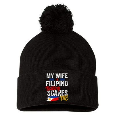 My Wife Is Filipino Philippines Heritage Roots Flag Souvenir Pom Pom 12in Knit Beanie