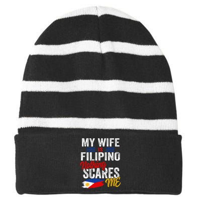 My Wife Is Filipino Philippines Heritage Roots Flag Souvenir Striped Beanie with Solid Band