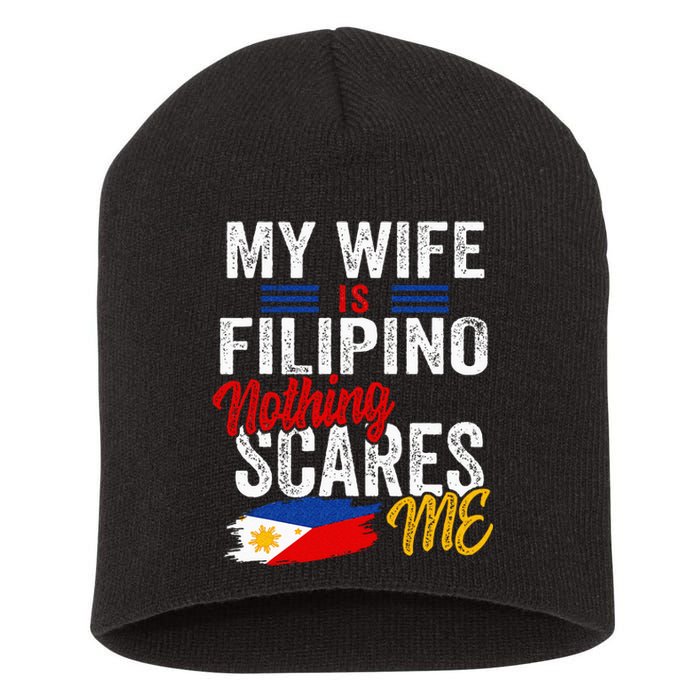 My Wife Is Filipino Philippines Heritage Roots Flag Souvenir Short Acrylic Beanie