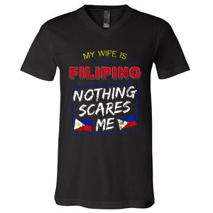 My Wife Is Filipino Republic Of The Philippines Roots Flag V-Neck T-Shirt