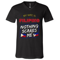 My Wife Is Filipino Republic Of The Philippines Roots Flag V-Neck T-Shirt