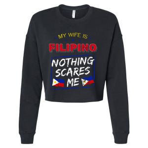 My Wife Is Filipino Republic Of The Philippines Roots Flag Cropped Pullover Crew