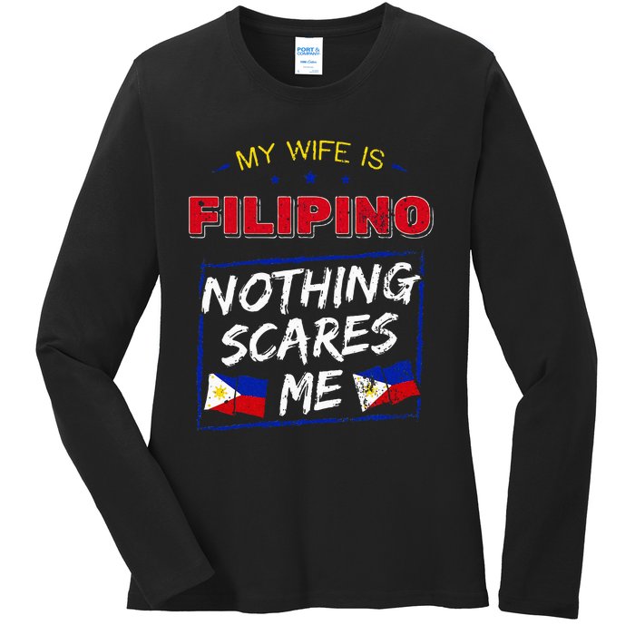 My Wife Is Filipino Republic Of The Philippines Roots Flag Ladies Long Sleeve Shirt