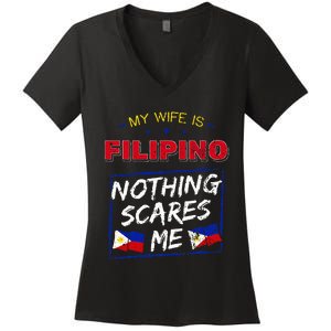 My Wife Is Filipino Republic Of The Philippines Roots Flag Women's V-Neck T-Shirt