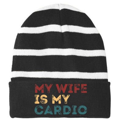 My Wife Is My Cardio Striped Beanie with Solid Band