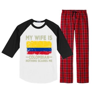 My Wife Is Colombian Nothing Scares Me Funny Husband Gift Raglan Sleeve Pajama Set