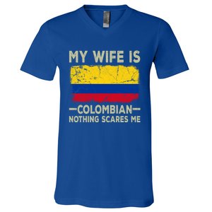 My Wife Is Colombian Nothing Scares Me Funny Husband Gift V-Neck T-Shirt