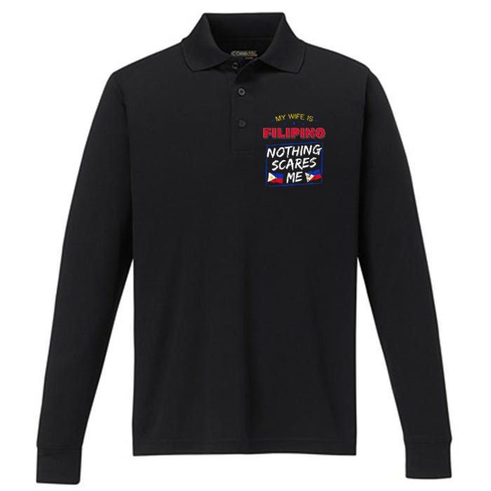 My Wife Is Filipino Republic Of The Philippines Roots Flag Performance Long Sleeve Polo