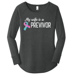 My Wife Is A Previvor Pink &Teal Ribbon Cancer Women's Perfect Tri Tunic Long Sleeve Shirt