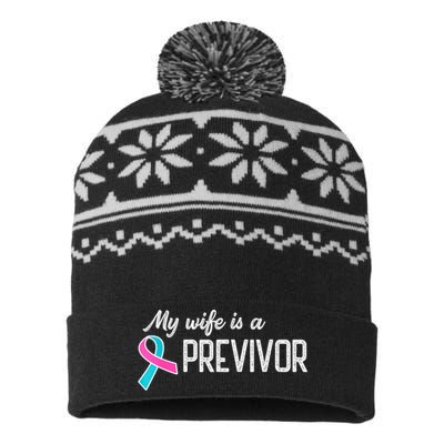 My Wife Is A Previvor Pink &Teal Ribbon Cancer USA-Made Snowflake Beanie