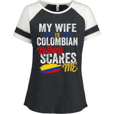 My Wife Is Colombian Colombia Heritage Roots Flag Souvenir Enza Ladies Jersey Colorblock Tee